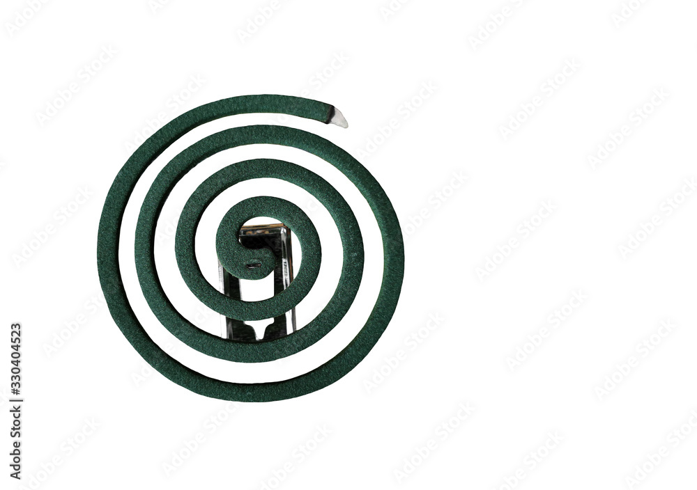 Top view of Mosquito coil isolated on white background. Single burning Mosquito repellent coil with metal holder Top view of Mosquito coil isolated on white background. Single burning Mosquito repellent coil with metal holder