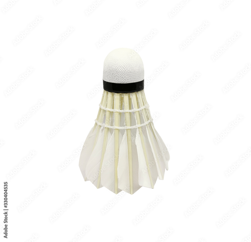 Single a white Shuttlecock or Badminton ball isolated on white background without shadow