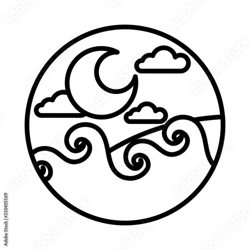 sea scape scene with moon line style icon