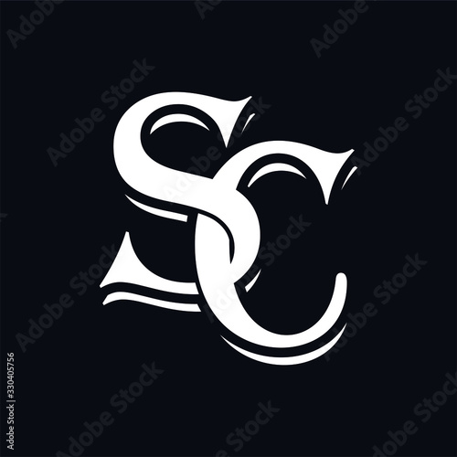 Initial letter SC logo template with overlap vintage font in flat design monogram illustration photo