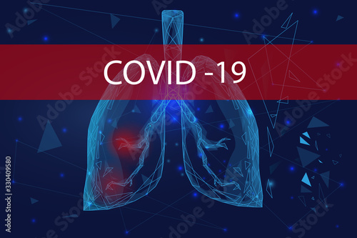 COVID virus, infectious with the virus lungs,coronavirus,blue background witch triangle and dots, fireframe style,vector illustration,EPS10, iisolated