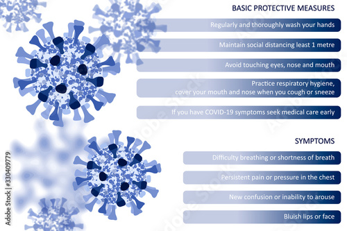 Coronavirus disease outbreak infographic. Protective measures and symptoms