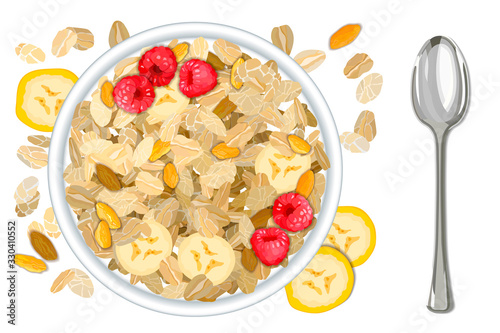 Rolled oats with bananas background vector illustration