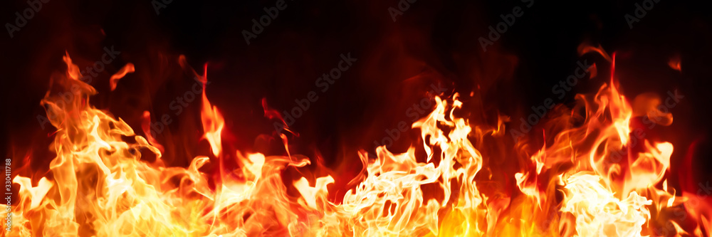Panorama Fire flames on black background. fire burst texture for banner backdrop. Panorama Fire flames on black background. fire burst texture for banner backdrop.