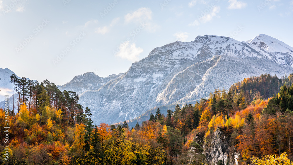 Snow-capped mountain in autumn of Interlaken, Switzerland.