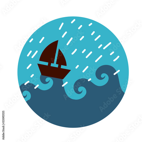 sea scape scene with sailboat flat style icon
