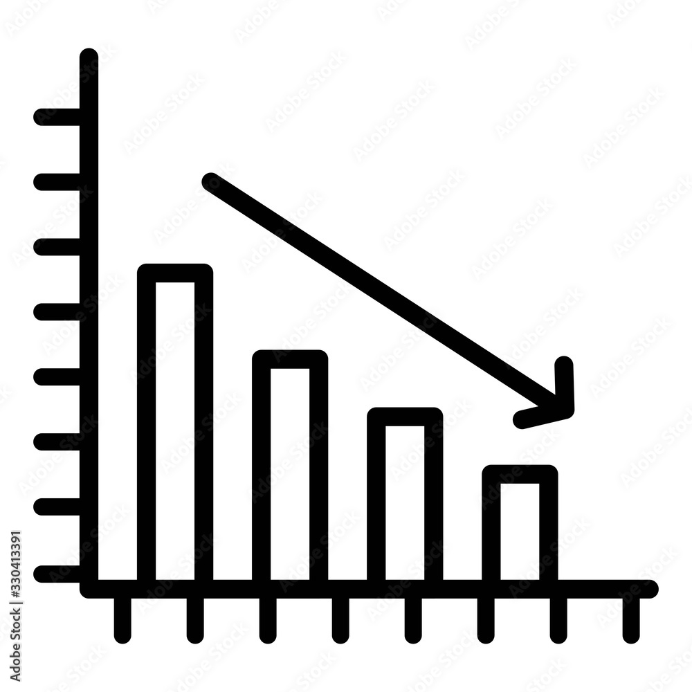 Declining graph icon. Down trend symbol. Decreasing chart sign. Economic recession, stock market crash, financial crisis icon. Declining graph icon. Down trend symbol. Decreasing chart sign. Economic recession, stock market crash, financial crisis icon.