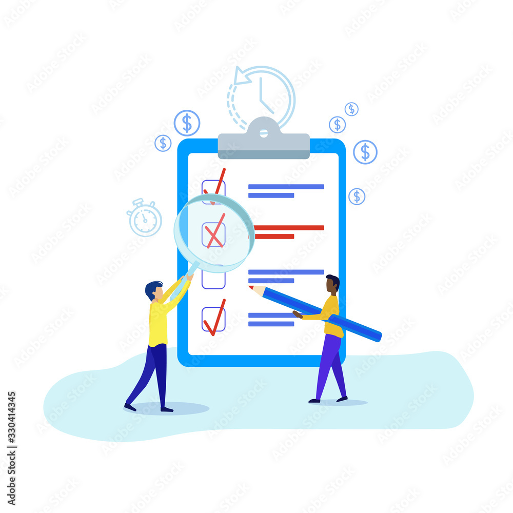 Informative Poster Higher Financial Calculations. Banner Men Mark Completed Tasks on Notebook. Successful Company Economic Management System. Vector Illustration on White Background. Informative Poster Higher Financial Calculations. Banner Men Mark Completed Tasks on Notebook. Successful Company Economic Management System. Vector Illustration on White Background.