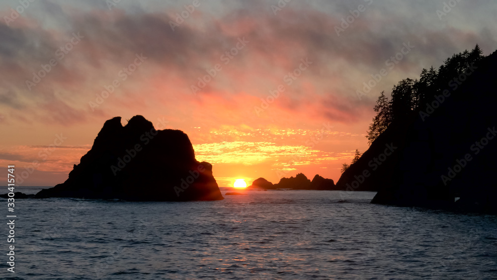 sea stacks at rialto beach during sunset in olympic np