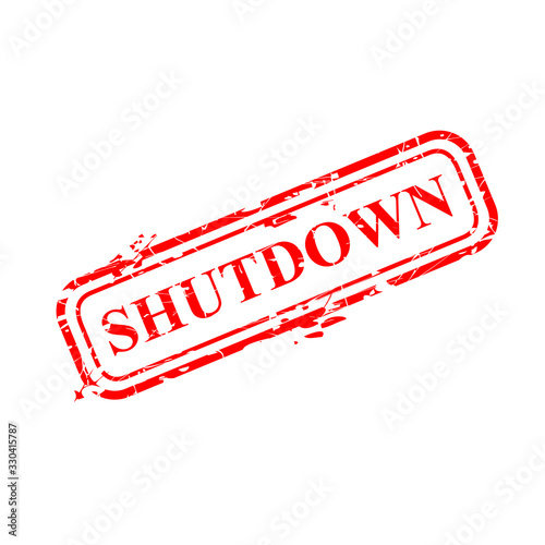 Simple Vector Rectangle Grunge Red Rubber Stamp, Shutdown, isolated on white