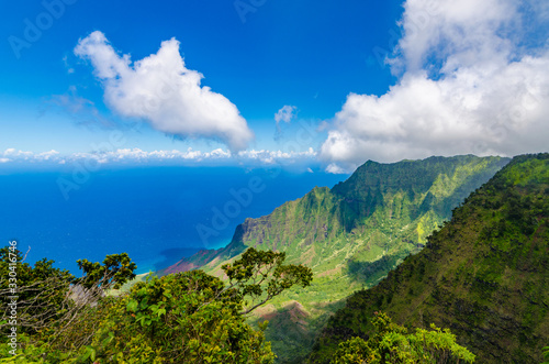 Amazing view of ocean and sky from Waimea Canyon in Kauai Hawaii USA