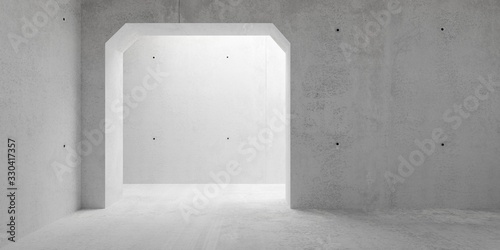 Abstract empty, modern concrete walls hallway room with indirekt light behind doorway - industrial interior background template