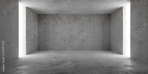 Abstract empty, modern concrete room with indirect lighting from side walls - industrial interior background template, 3D illustration