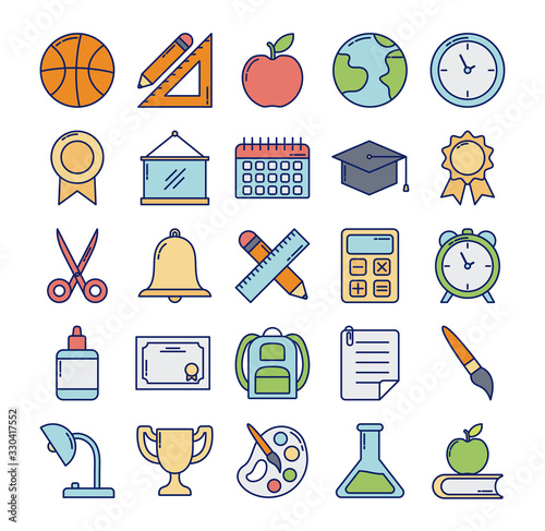 set of icons teachers day, line and fill style icon