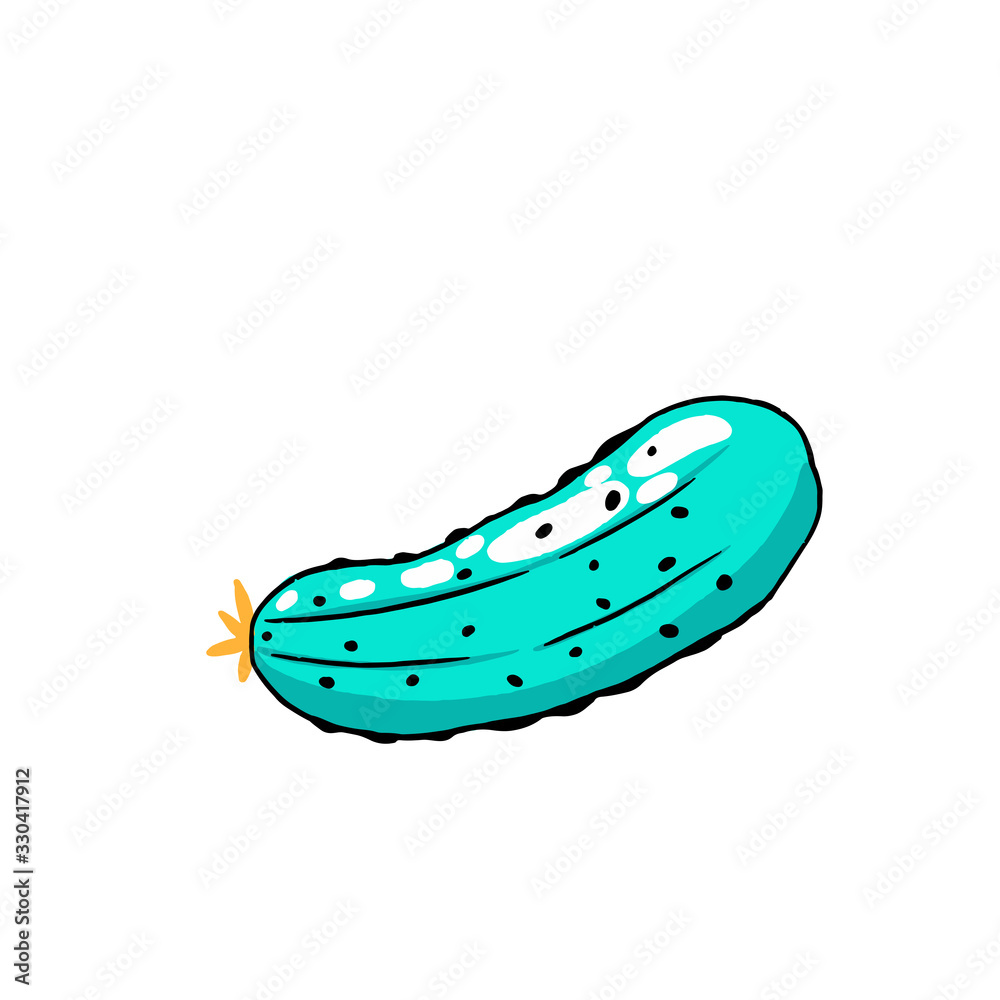 Bright vegetable illustration for design and graphics, healthy food. Hand-drawn cucumber in doodle style isolated on white background. Bright vegetable illustration for design and graphics, healthy food. Hand-drawn cucumber in doodle style isolated on white background.