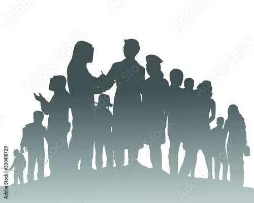 Team of men in virus or chemical protection suit with equipment silhouette vector, disease silhouette, Coronavirus, Covid-19