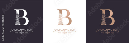 Letter B logo or monogram. For your business. Vector sign. Floral style, beautiful roses. Personal logo.