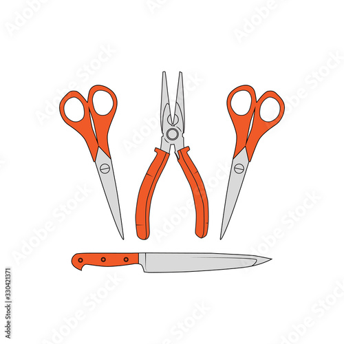 vector cutting tools in the form of scissors, pliers and knives