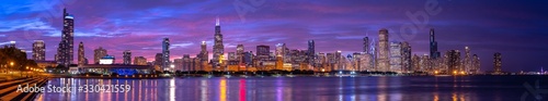 Chicago downtown buildings skyline evening sunset dusk