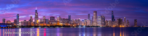Chicago downtown buildings skyline evening sunset dusk  © blvdone
