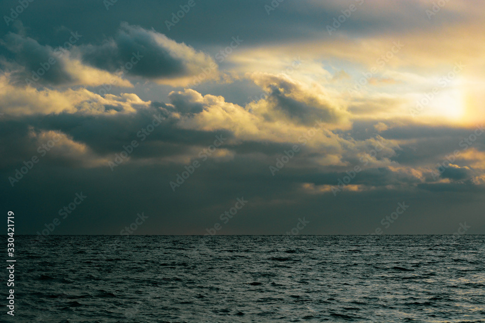 Fototapeta premium Water landscape with sunset