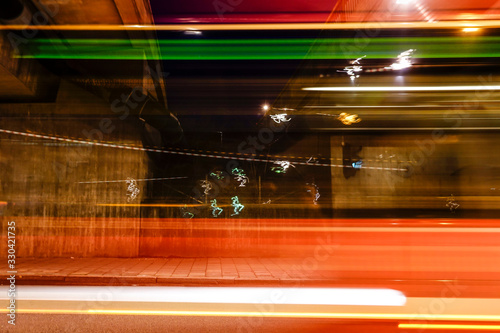 Stockholm, Sweden Traffic streaks formed by a bus at the Ropsten bus station.