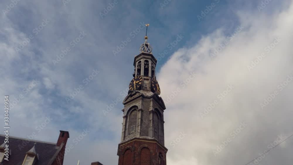 Slow shot approaching Munttoren tower amsterdam Slow shot approaching Munttoren tower amsterdam