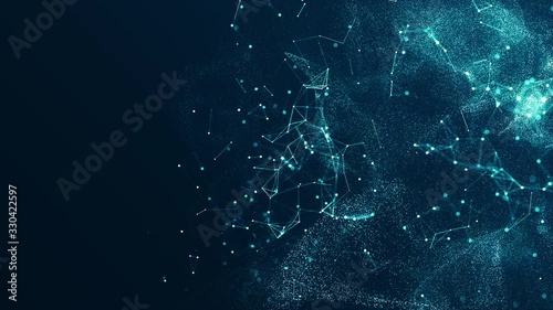 Abstract lines and dots connect background. Technology connection digital data and big data concept.Communication and technology network concept with moving lines and dots.