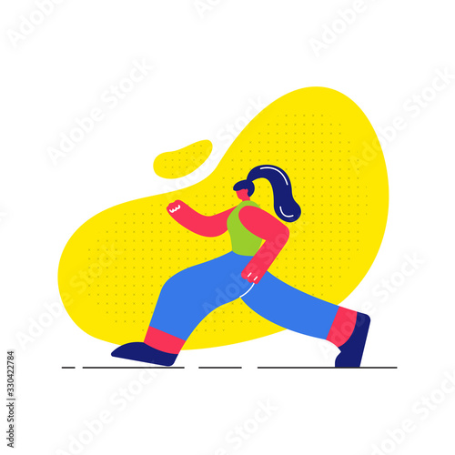 Girl Jogging, Working Out Flat Vector Illustration. Young Runner in Sportswear Faceless Cartoon Character. Healthy Sportswoman Doing Everyday Exercise. Morning Run, Stamina Training, Sportive Walking