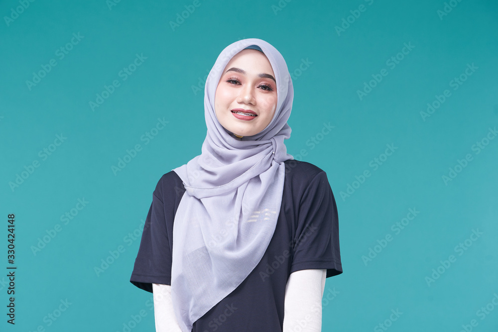 Beauty asian women wearing scarf with variety reaction face isolated