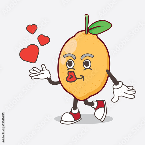 Lemon Fruit cartoon mascot character teasing with heart kiss