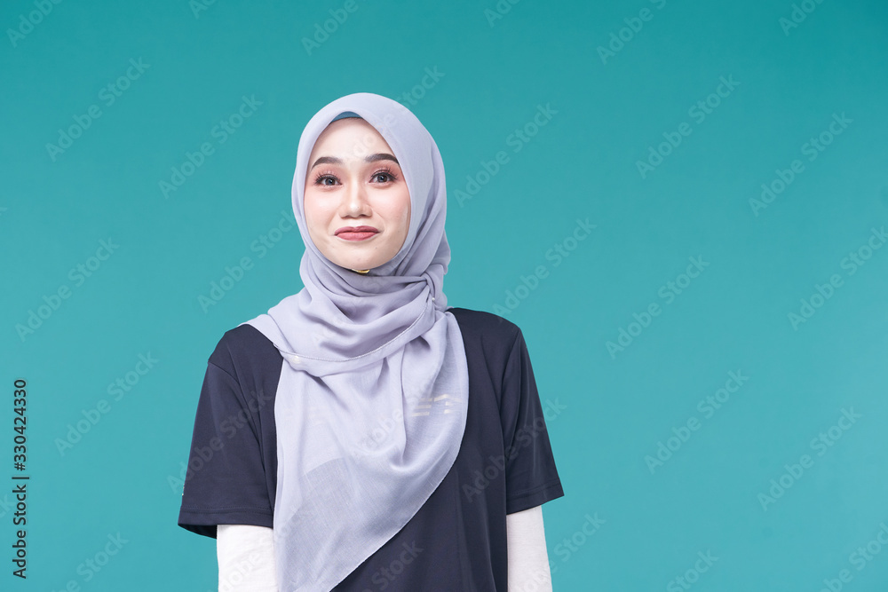 Beauty asian women wearing scarf with variety reaction face isolated Beauty asian women wearing scarf with variety reaction face isolated