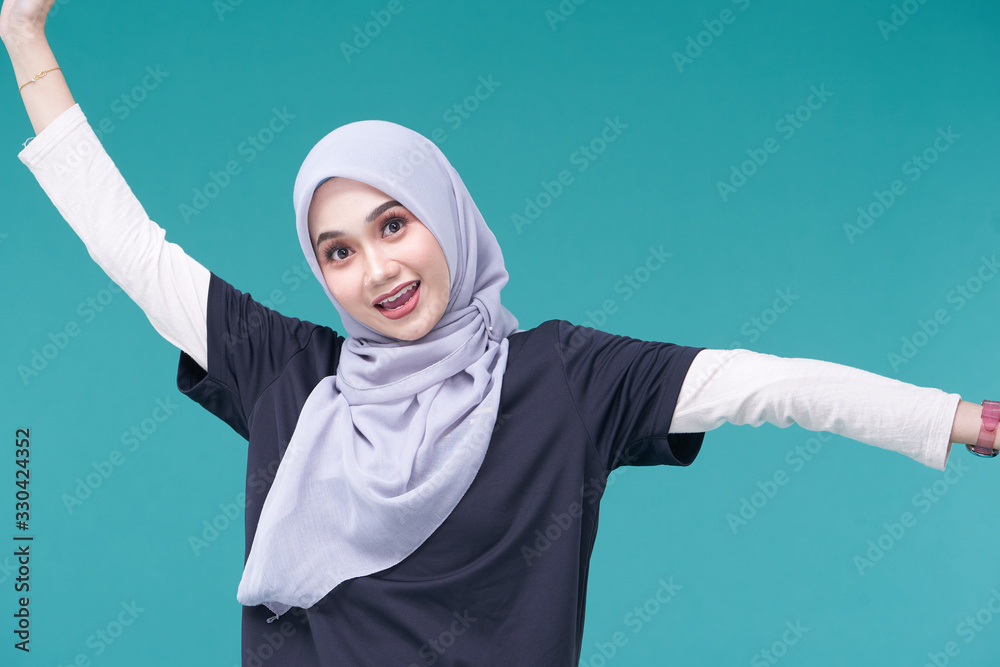 Beauty asian women wearing scarf with variety reaction face isolated