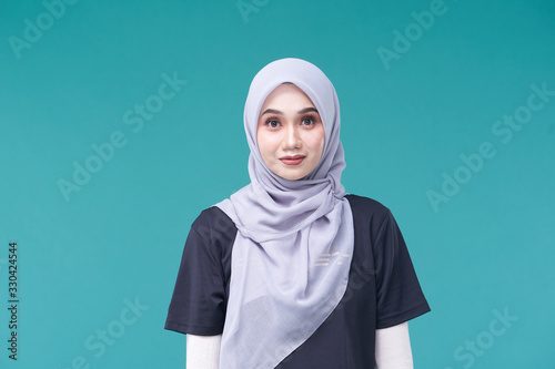 Beauty asian women wearing scarf with variety reaction face isolated