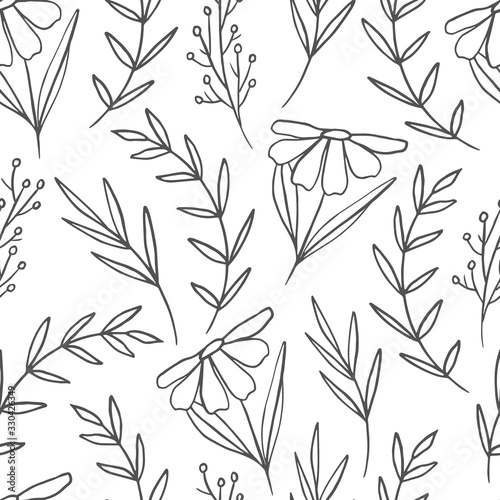 Fototapeta Naklejka Na Ścianę i Meble -  Hand drawn aesthetic botanical seamless pattern for print, textile, apparel design. Modern elegant botanical pastel background.