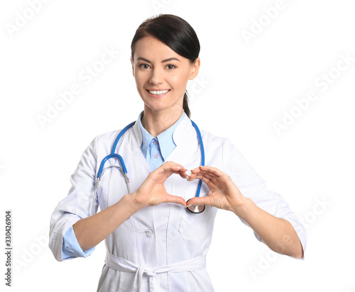 Female cardiologist making ...