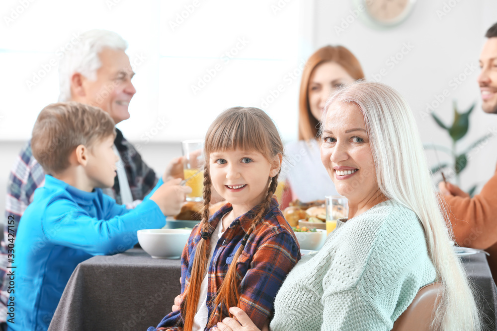 Family celebrating Thanksgiving Day at home Family celebrating Thanksgiving Day at home