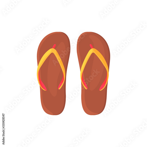 Vector illustration with summer slate sandals in cartoon style. Women's beach shoes in warm colors. Sandals for relaxation and travel