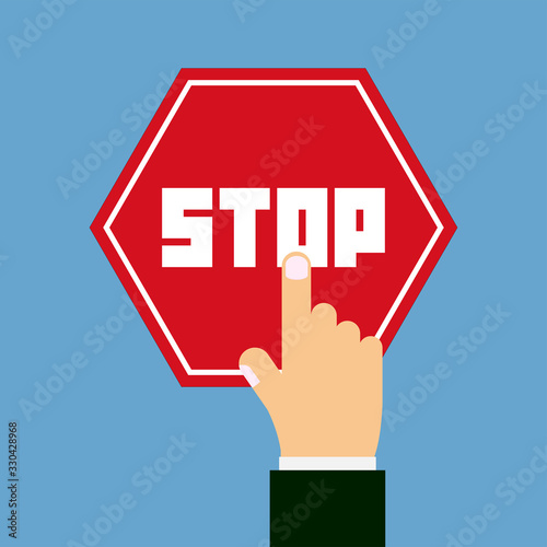 Hand pressing a stop sign , icon vector