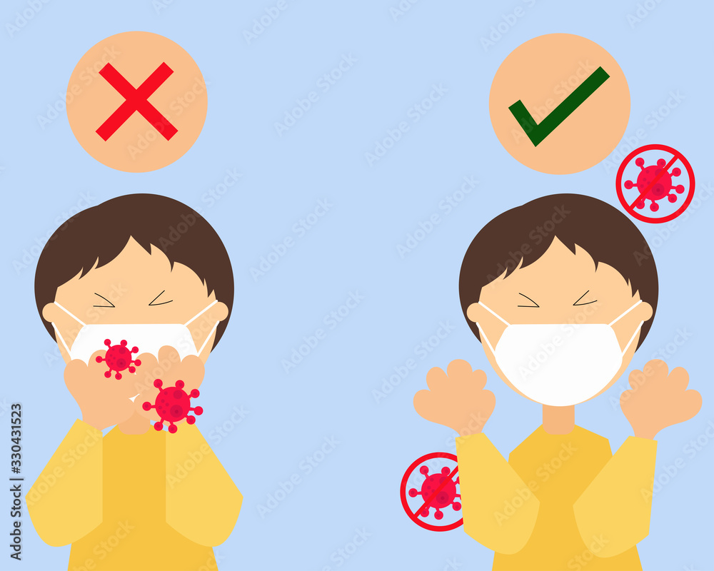 When you wear mask, don't touch on it , virus will on your hand. COVID-19 crisis concept.