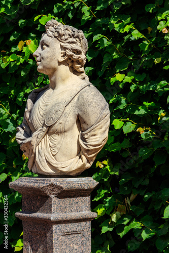 Symbolic marble bust May in Catherine park at Tsarskoye Selo in Pushkin  Russia