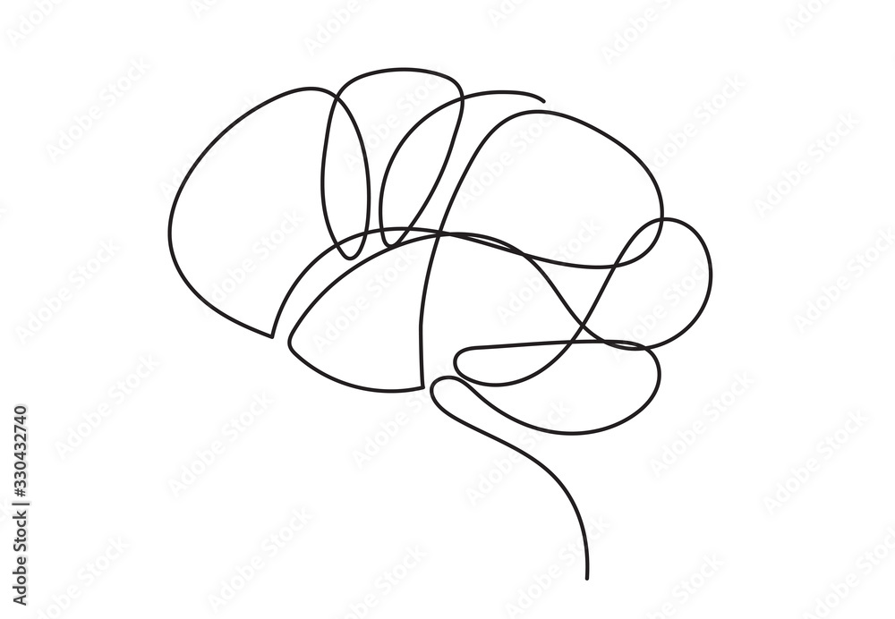 Brain One Line Design One line brain design silhouette.Logo design. Hand drawn minimalism ...