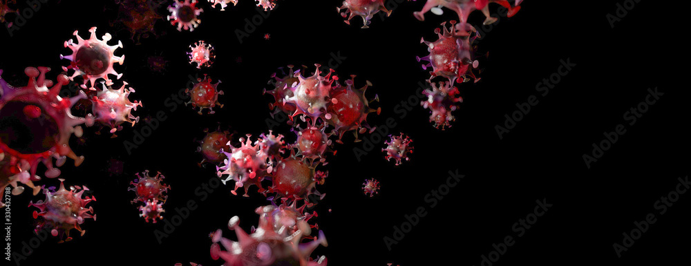 Coronavirus 2019-nCov novel coronavirus concept resposible for asian flu outbreak and coronaviruses influenza as dangerous flu strain cases as a pandemic. Microscope virus close up. 3d rendering