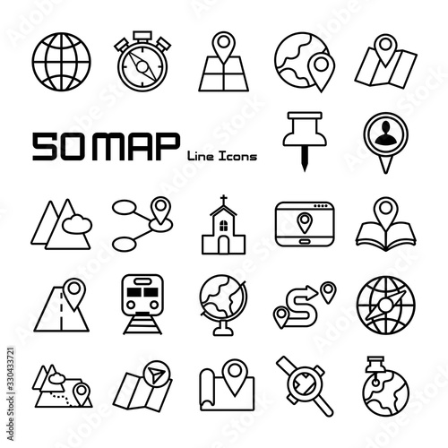 bundle of map line icons and text