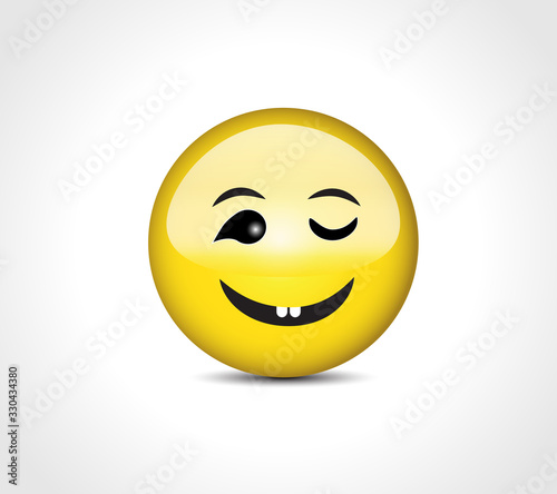 Happy face smiling wink emoticon button