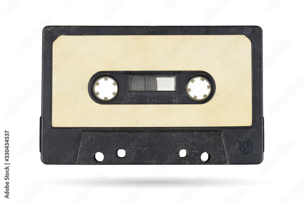 Old audio tape compact cassette solated on white