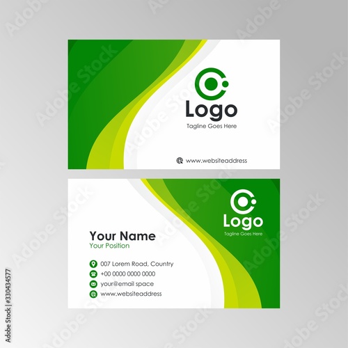 Simple abstract wave natural business card with green color design, professional name card template vector