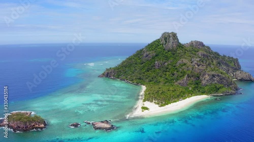 Aerial view of paradise island Monuriki  / Modriki, Fiji. Cast Away movie, Wilson, drone footage.  photo