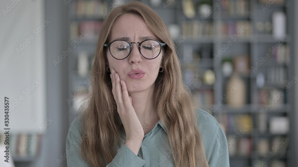 The Portrait of Sick Woman having Toothache in Office The Portrait of Sick Woman having Toothache in Office