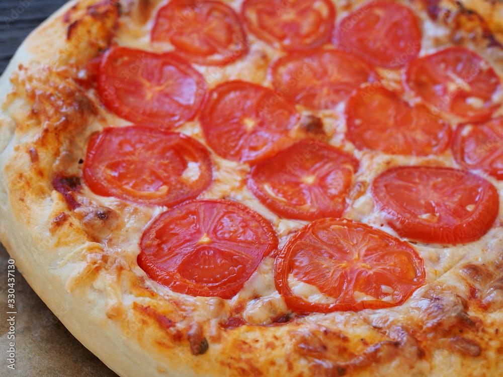 Fresh homemade pizza margarita. Close up.